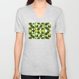 Geometrical checked in yellow green V Neck T Shirt