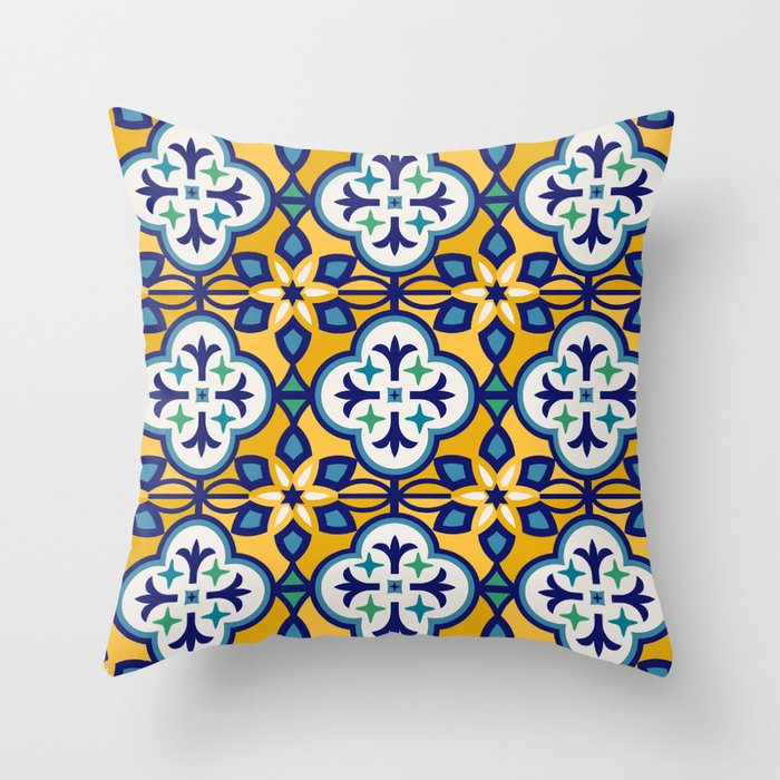 Yellow and Blue Moroccan Tile Throw Pillow