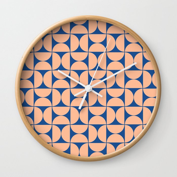 Mid-Century Modern Pattern No.78 Mini - Nautical Blue and Peach Fuzz Wall Clock