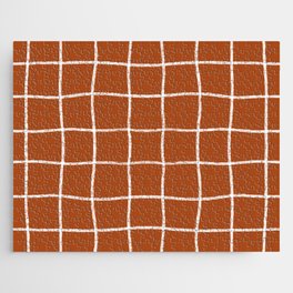 Hand Drawn Windowpane Textured Grid (white/burnt orange) Jigsaw Puzzle
