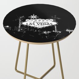 Welcome to fabulous Las Vegas Nevada sign black and white photography Side Table
