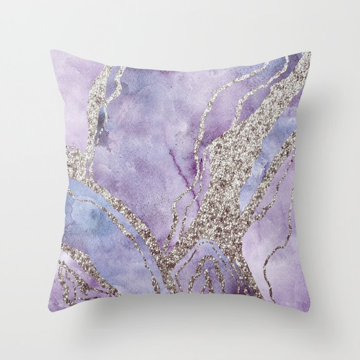 Elegant Pastel  Pink Purple Watercolor Marble Throw Pillow