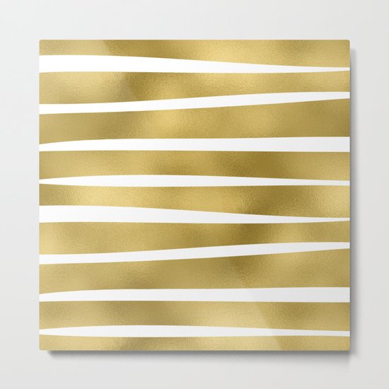 Gold unequal glitter stripes on clear white - horizontal pattern Metal Print
