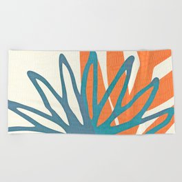 Mid Century Nature Print / Teal and Orange Beach Towel