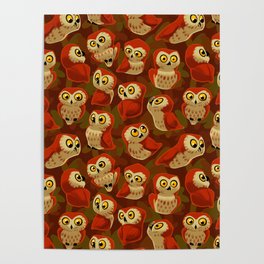 Northern Saw-whet owls pattern. Poster
