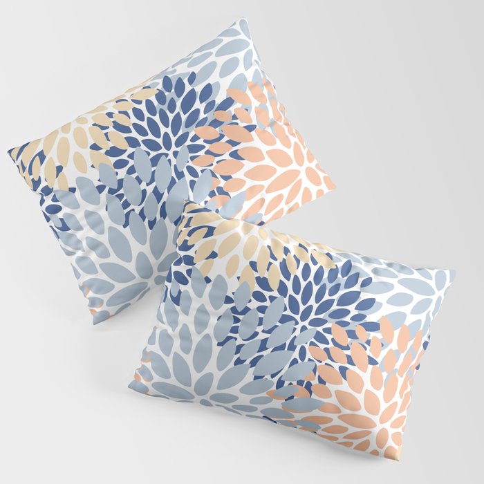 Festive, Floral Print, Coral, Peach, Light Blue, Navy Pillow Sham