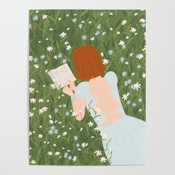 Reading in a Meadow  Poster