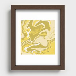 Abstract contemporary liquid marble pattern with yellow, mustard, beige and white Recessed Framed Print