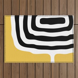 Abstract Geometric Rings 230 Yellow and Black Outdoor Rug