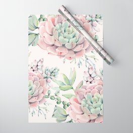 Pink Succulents on Cream Wrapping Paper