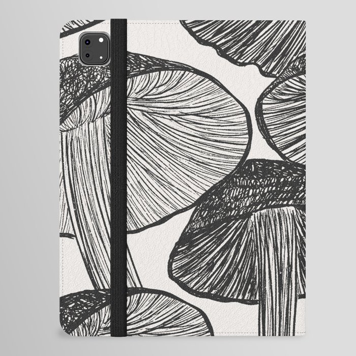 Black White Magic Mushroom Garden Drawing iPad Folio Case