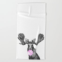 Bubble Gum Moose in Black and White Beach Towel