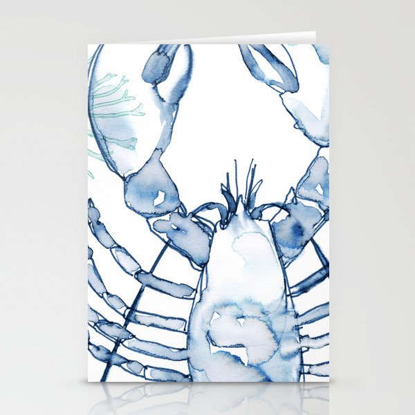 Coastal Lobster, Watercolor in Blues Stationery Cards