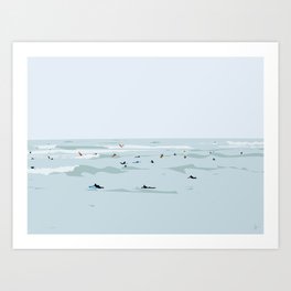 Tiny Surfers in Lima Art Print