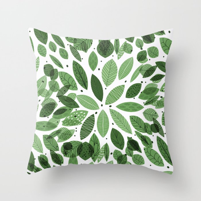 Mid-Century Green Leaves mix Throw Pillow
