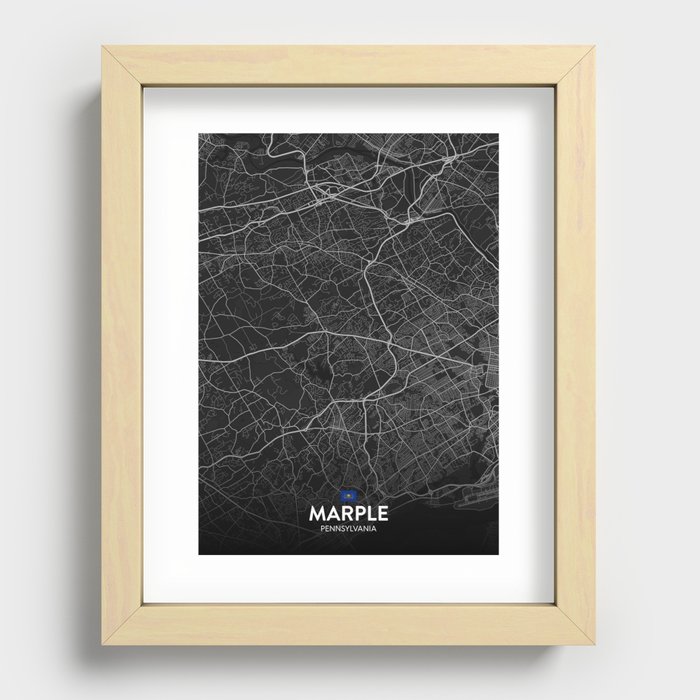 Marple, Pennsylvania, United States - Dark City Map Recessed Framed Print