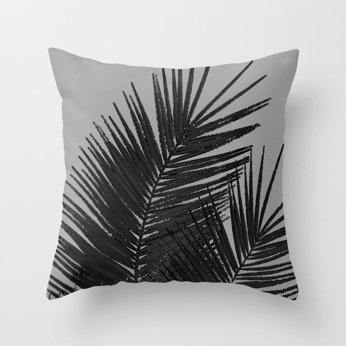 Gray Black Palm Leaves With Black Silver Glitter 1 Tropical