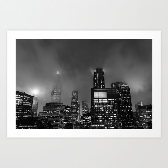 Foggy Chicago Night Art Print