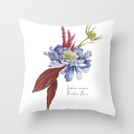 Blue Scabiosa Flower Throw Pillow