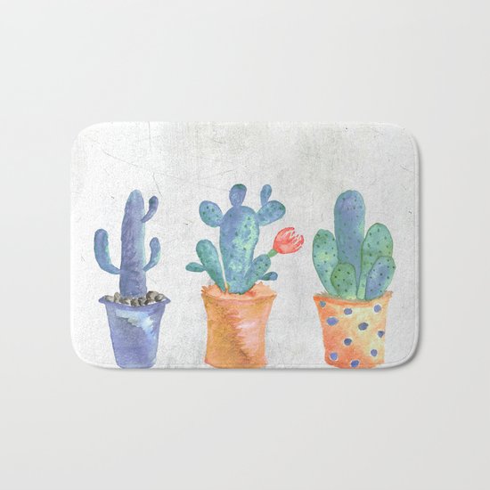 Three Blue Cacti Bath Mat