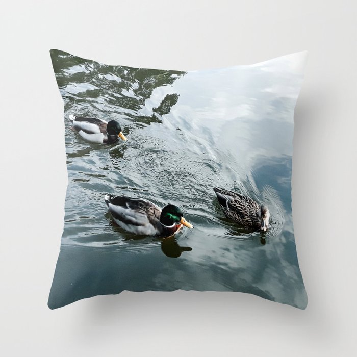 Three ducks swimming Throw Pillow