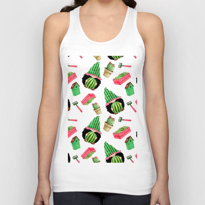 Watermelon and Gnomes Gardening Pattern Tank Top