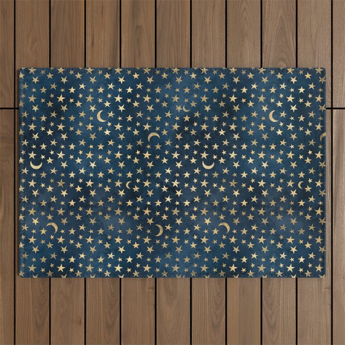 celestial magic moon and stars pattern Outdoor Rug
