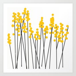 Hello Spring! Yellow/Black Retro Plants on White #decor #society6 #buyart Art Print