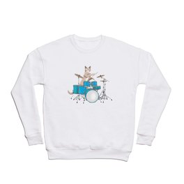 Cat Playing Drums - Blue Crewneck Sweatshirt