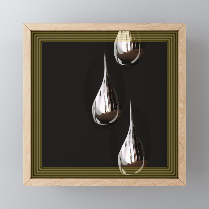 Silver Painting Drops On A Black Background in Golden Frames #decor #society6 #buyart Framed Mini Art Print