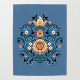 Rosemaling Gold and Burgundy Poster