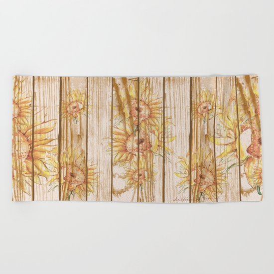 Vintage Sunflowers #9 Beach Towel