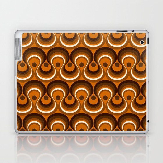 Brown, Orange & Ivory Wavy Lines Retro Pattern Laptop & iPad Skin