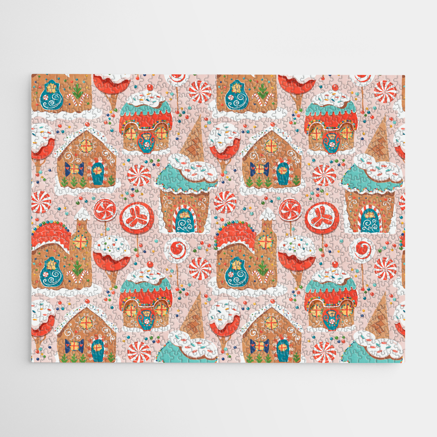 Society6 Gingerbread Candy Land On Pink by Lidiebug on Throw Pillow