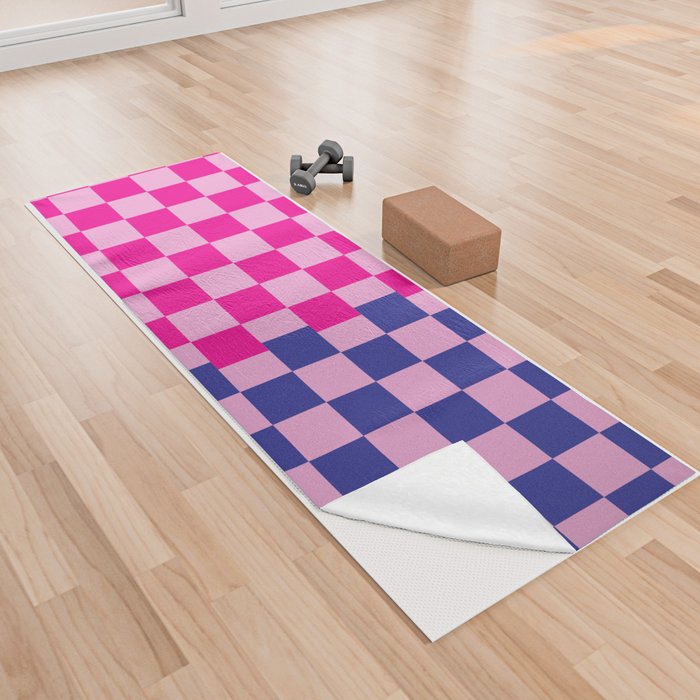 Retro Neon Checker in Pink and Blue Yoga Towel