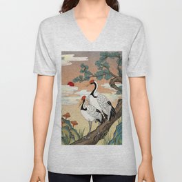 Minhwa: Pine Tree and Cranes C Type V Neck T Shirt