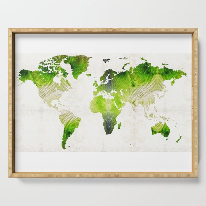 Green World Map Wall Art - Sharon Cummings Serving Tray