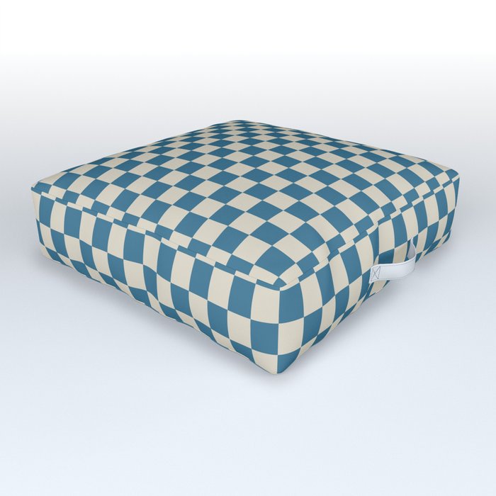 Tiny Checks Check Pattern in Boho Blue and Beige Outdoor Floor Cushion