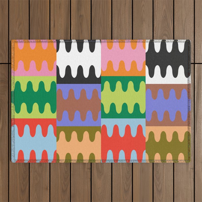 Funky Modern Wavy Shapes | Color Block Pattern Outdoor Rug