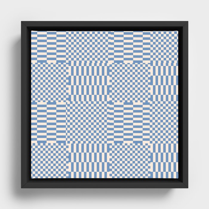 Retro check: Tranquil blue and ice cream white Framed Canvas