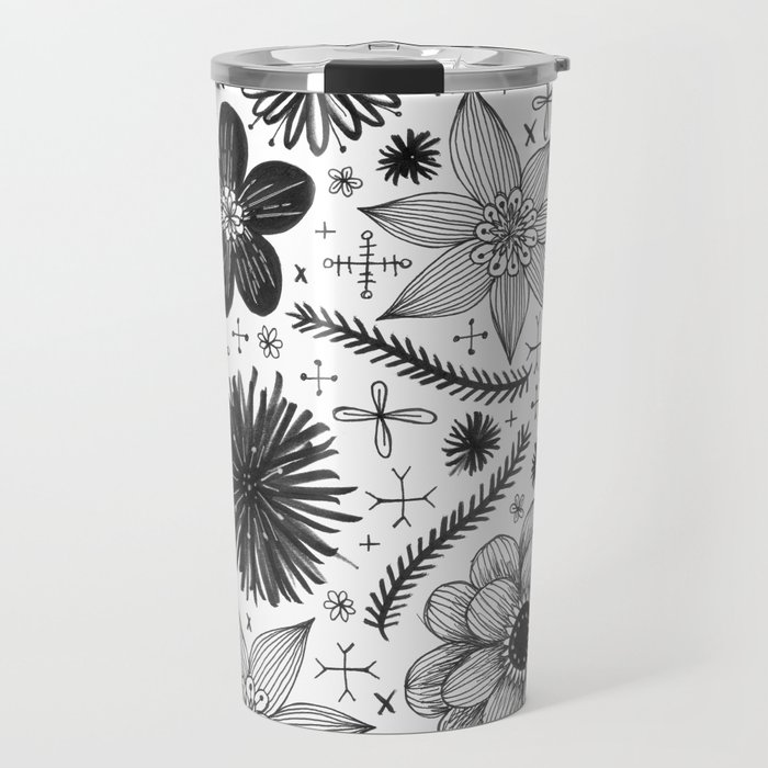 black and white floral print Travel Mug