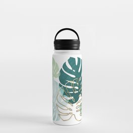 Tropical minimal / green, turquoise and gold monstera Water Bottle