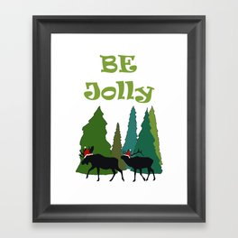 Moose and Elk Play Santa Framed Art Print