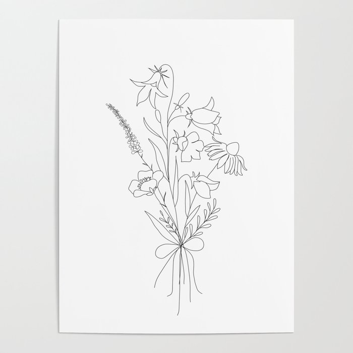 Small Wildflowers Minimalist Line Art Poster
