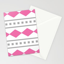 Pink, Grey, and White Diamond Pattern Stationery Card