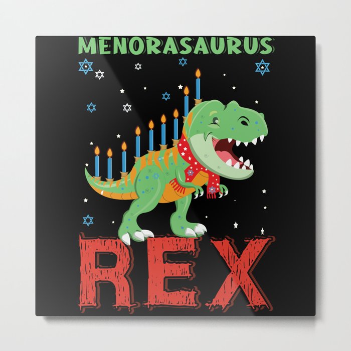 Menosaurus Dinosaur Candle Menorah 2021 Hanukkah Metal Print