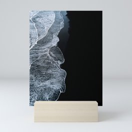 Waves on a black sand beach in iceland - minimalist Landscape Photography Mini Art Print
