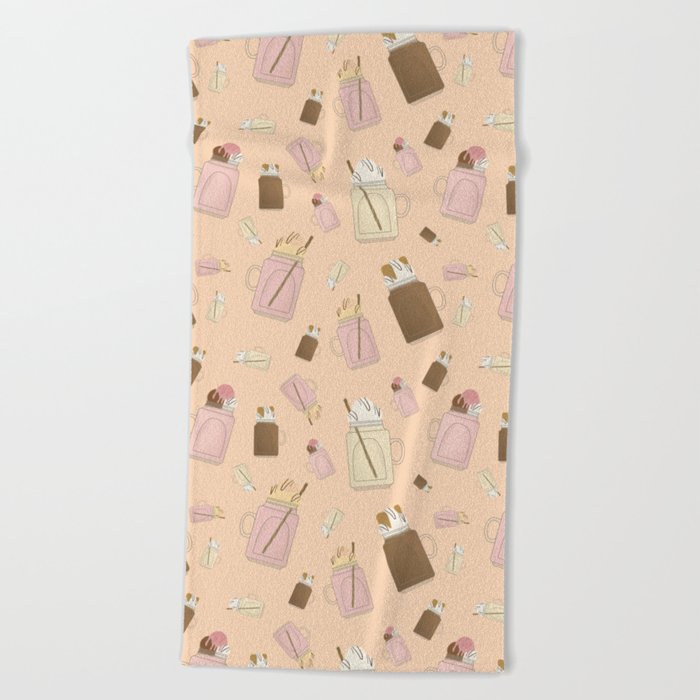 Vanilla Chocolate Strawberry Milkshake Pattern Beach Towel