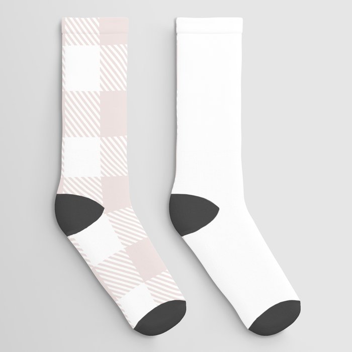 Buffalo Plaid Gingham on Pastel Pink and White Horizontal Split Socks