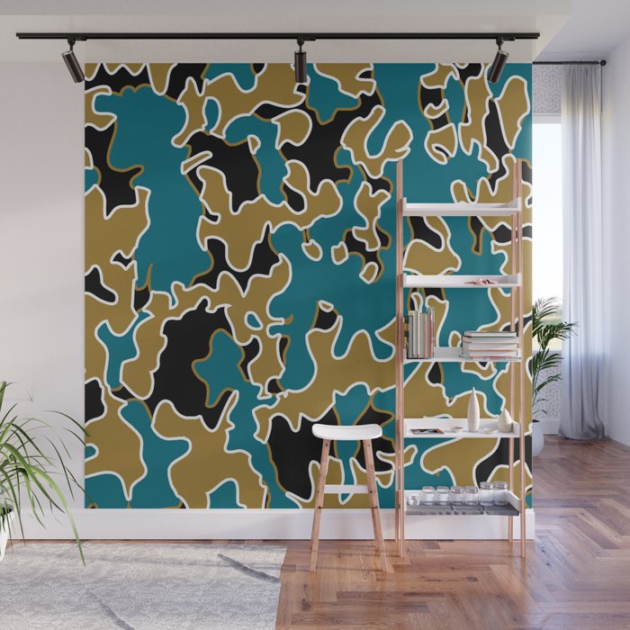 TEAM COLORS 5 CAMO BLACK, TEAL, YELLOW GOLD , DK YELLOW GOLD Wall Mural